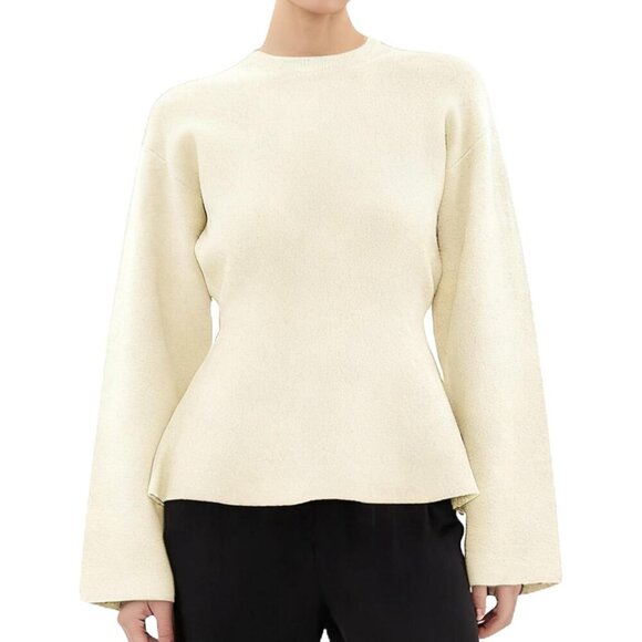 Women's Knit Sweater Viscose Nylon PBT Crew Neck Peplum Slim Fit